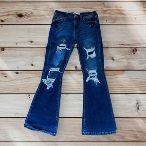KanCan Dark Blue Distressed Flare Jeans Maurices Size 28